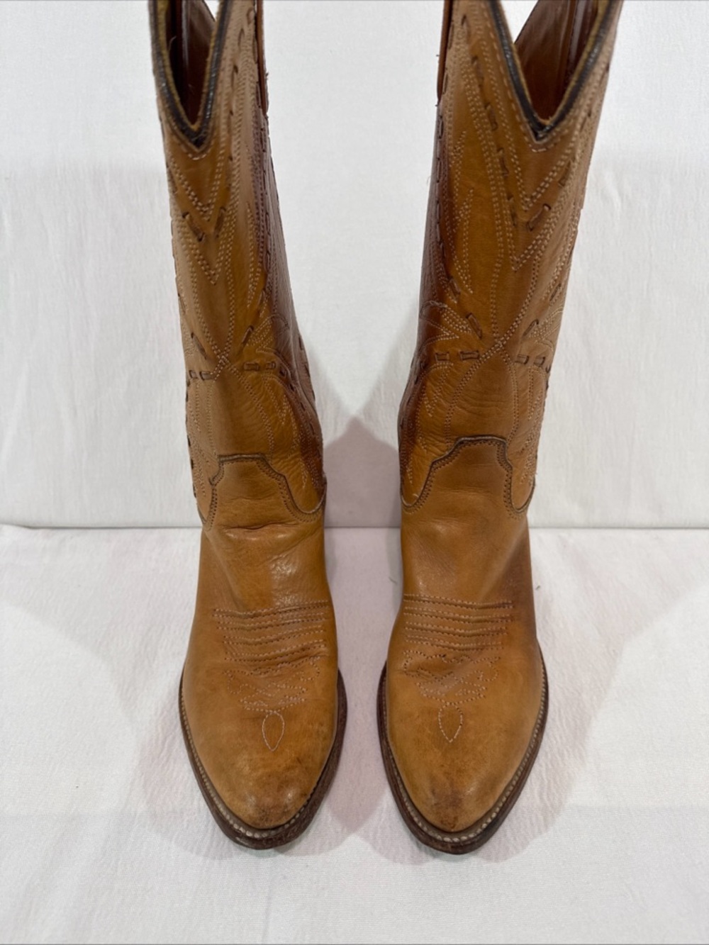 Double H Boots - Womens 6.5 - Leather Cowboy Western Tan Brown Horse Barn Farm - Picture 5 of 16